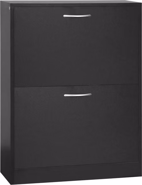 HOMCOM Modern Black Wood Shoe Cabinet with 2-Tier Tilting Compartments and Drawer for Hallway Organisation