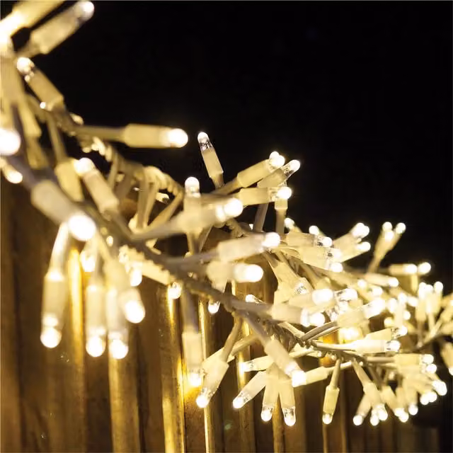 Xmas Haus Warm White LED Christmas Cluster String Lights with White Silicone Cable, IP65 Rated, Connectable