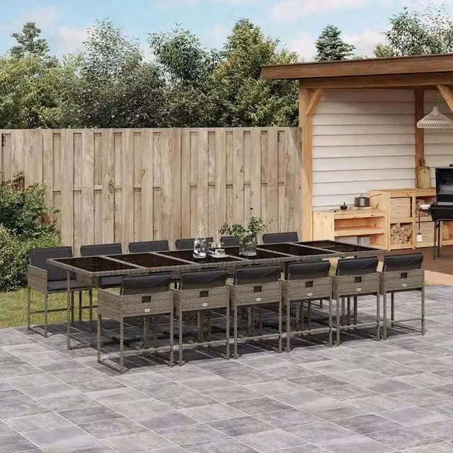 Berkfield Home Garden Modern Polyrattan Dining Set with Glass Top in Grey – 1
