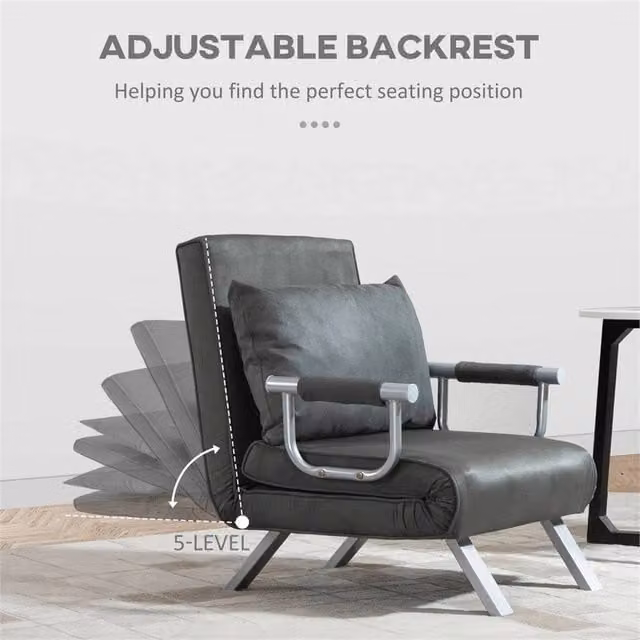 SPETLEK Grey Microfibre Single Chair Bed Armchair Sofa Bed with Armrests