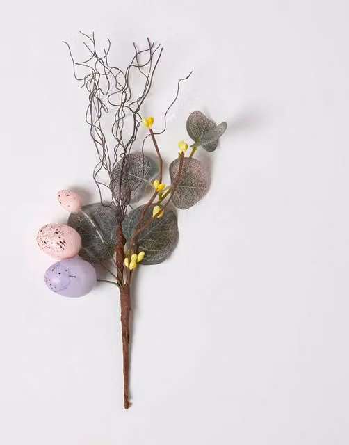 Homescapes Spring Easter Egg and Eucalyptus Pick in Pink and Multicolour