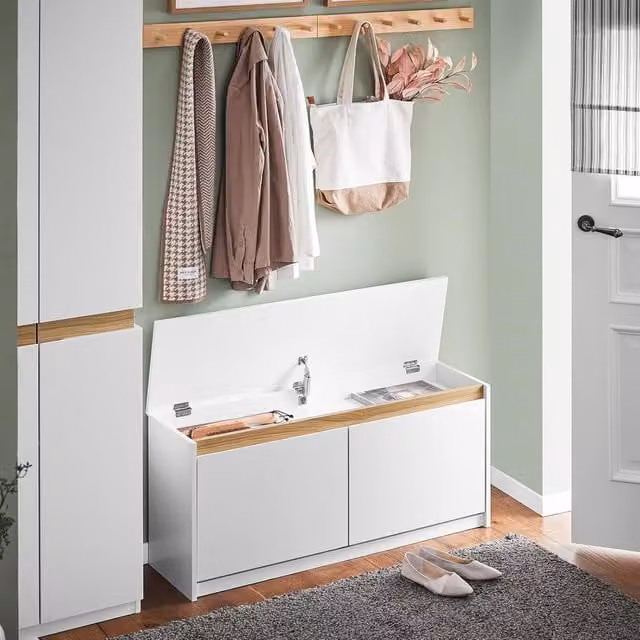SoBuy White Shoe Storage Bench Cabinet with Flip Up Drawer