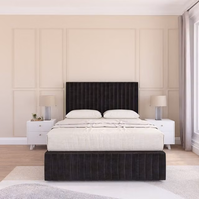 Sloomy Madison Divan Bed Set with Matching Footboard in Black Plush Velvet, W/D/H: 90 x 190 x 30.48 cm