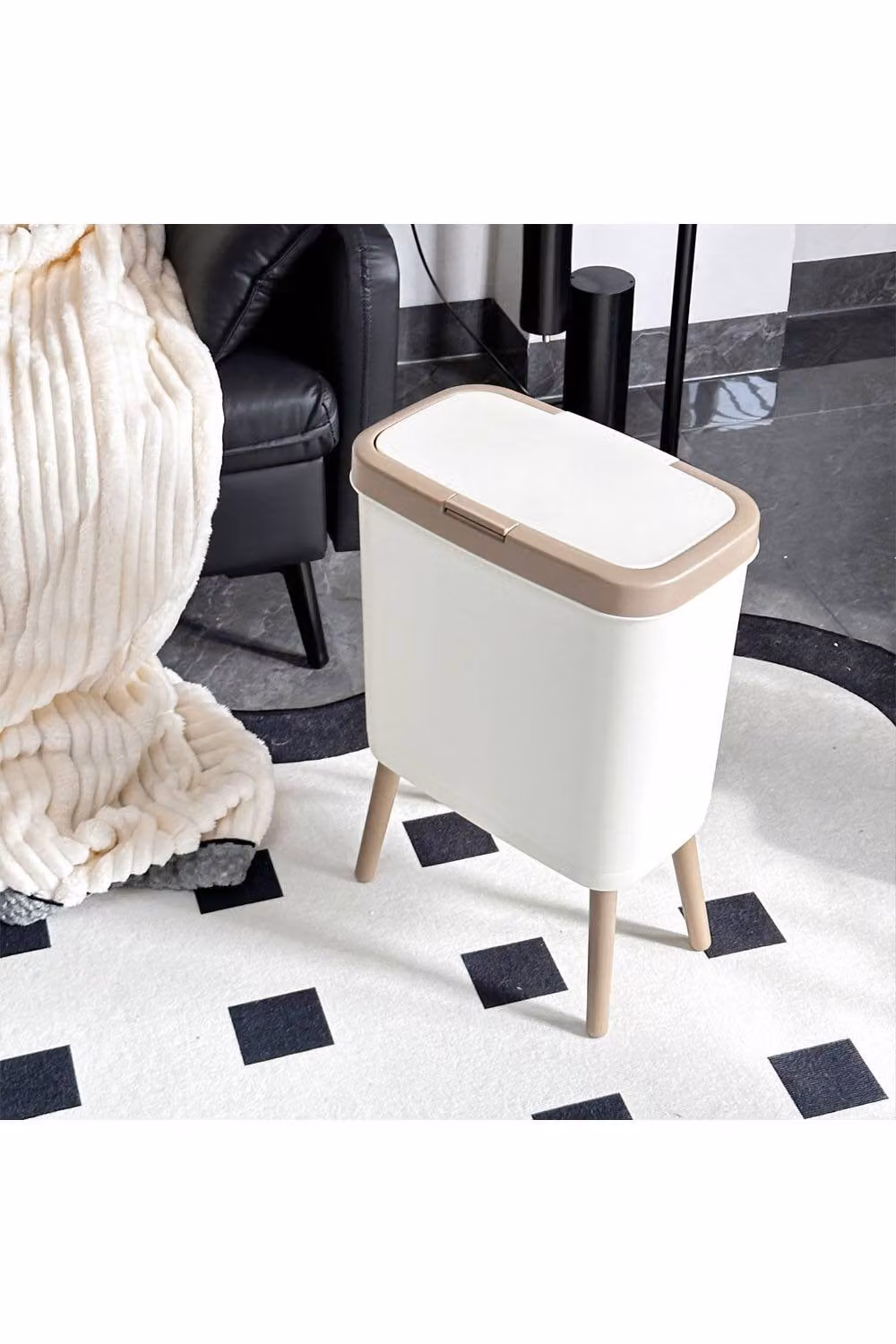 Living and Home PP High Pedal Rubbish Bin with Lid in Cream, Green, Gold or Beige, H 48.5 x W 30.0 cm – 3