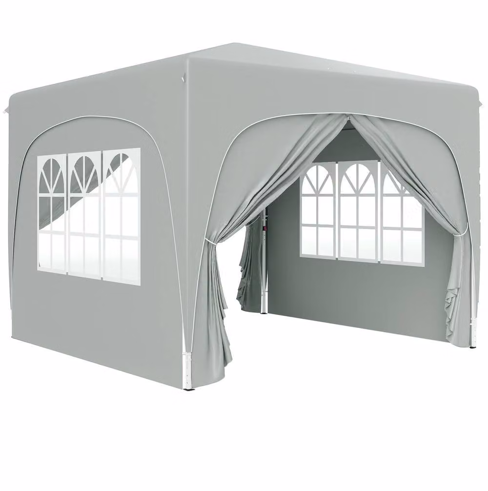 STILVORA Pop-Up Gazebo with Windows and Adjustable Height, Grey, W: 300 cm, D: 300 cm, H: 253 cm – 5