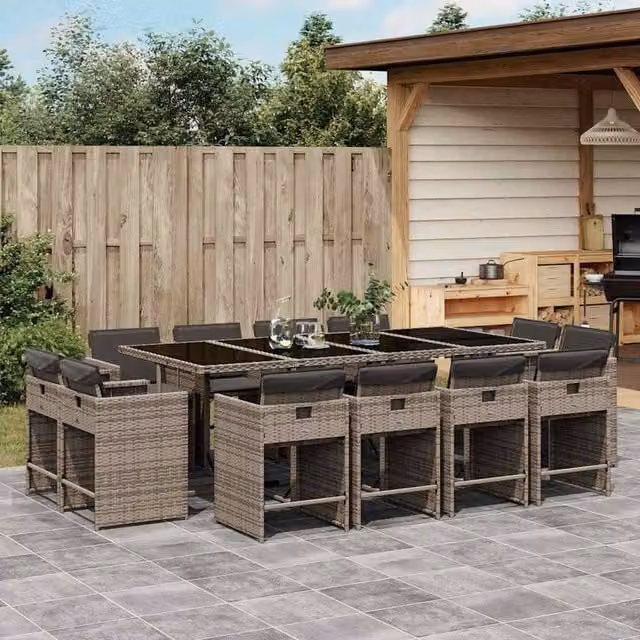 Berkfield Home Modern Polyrattan Garden Dining Set with Glass Top in Grey and Black – 1