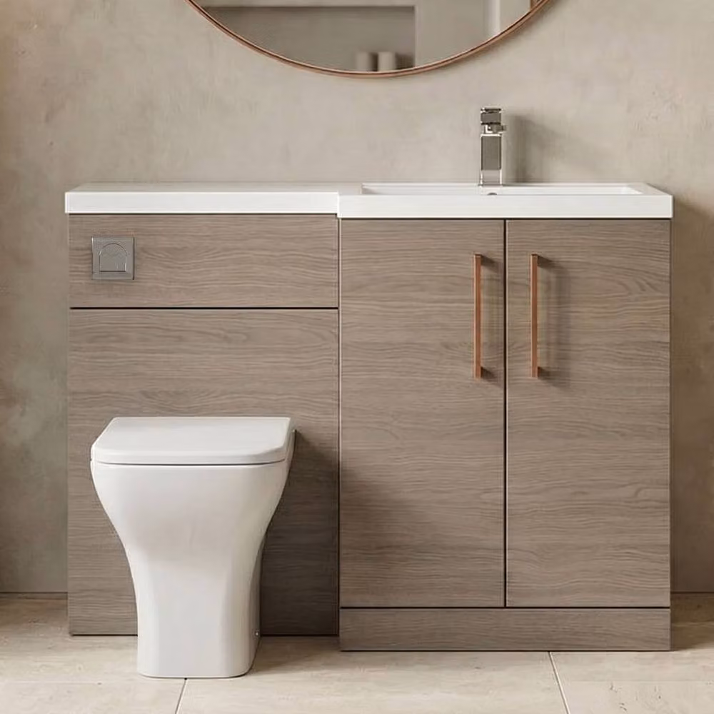 Balterley Modern Brown Wood Right-Hand Vanity and WC Unit Combination, Width: 110 cm – 3