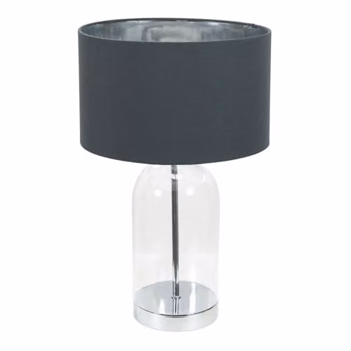 ValueLights Jessy Glass Table Lamp with Silver Base, Grey Inner Shade and Warm White Bulb