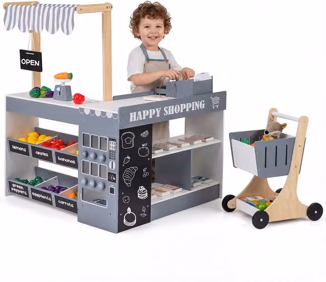 COSTWAY Everyday Grocery Store Playset in Grey