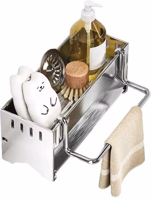 KORVIXA Silver Kitchen Sink Caddy Basket Drain Rack