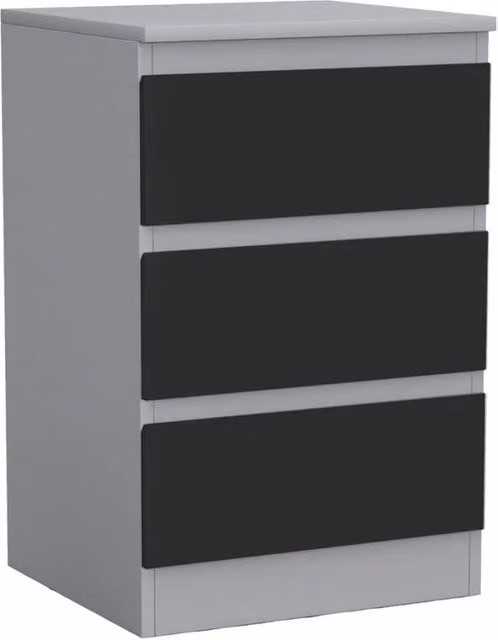 Kelvenix Modern Grey and Black 3 Drawer Wooden Bedroom Chest of Drawers