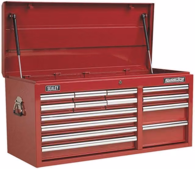 Loops Red 14 Drawer Lockable Tool Chest Storage Cabinet W/D/H: 102.5 x 43.5 x 49 cm