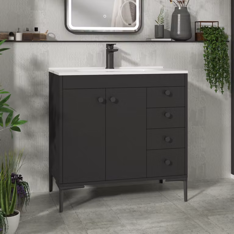 Royal Bathrooms Verona 800mm Matt Black Floor Standing Vanity Unit with Ceramic Basin, 2 Doors and 4 Drawers
