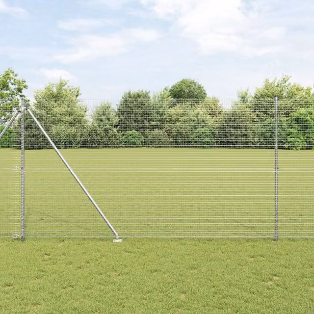 Berkfield Home Silver Galvanised Steel Welded Wire Fence with 13 Round Spike Posts, 1.5 x 50 m