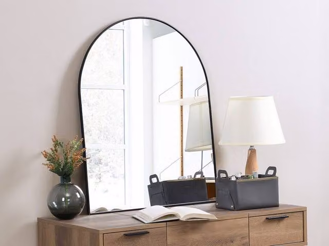 Vente-unique Metal Arch Wall Mirror in Black and Gold, W: 65 cm, H: 80 cm – 1