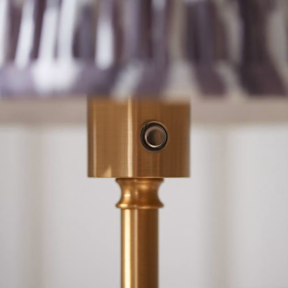 Netlighting Burley Rechargeable Floor Lamp with Grey Fabric Shade and Gold/Brass Metal Base – 3