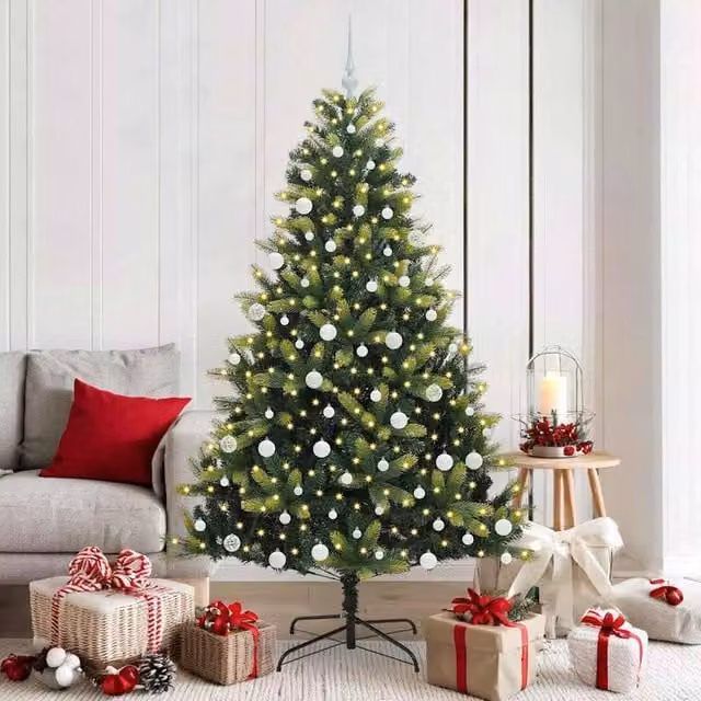 Berkfield Home Artificial Hinged Green Christmas Tree with 300 LEDs, Height: 180 cm