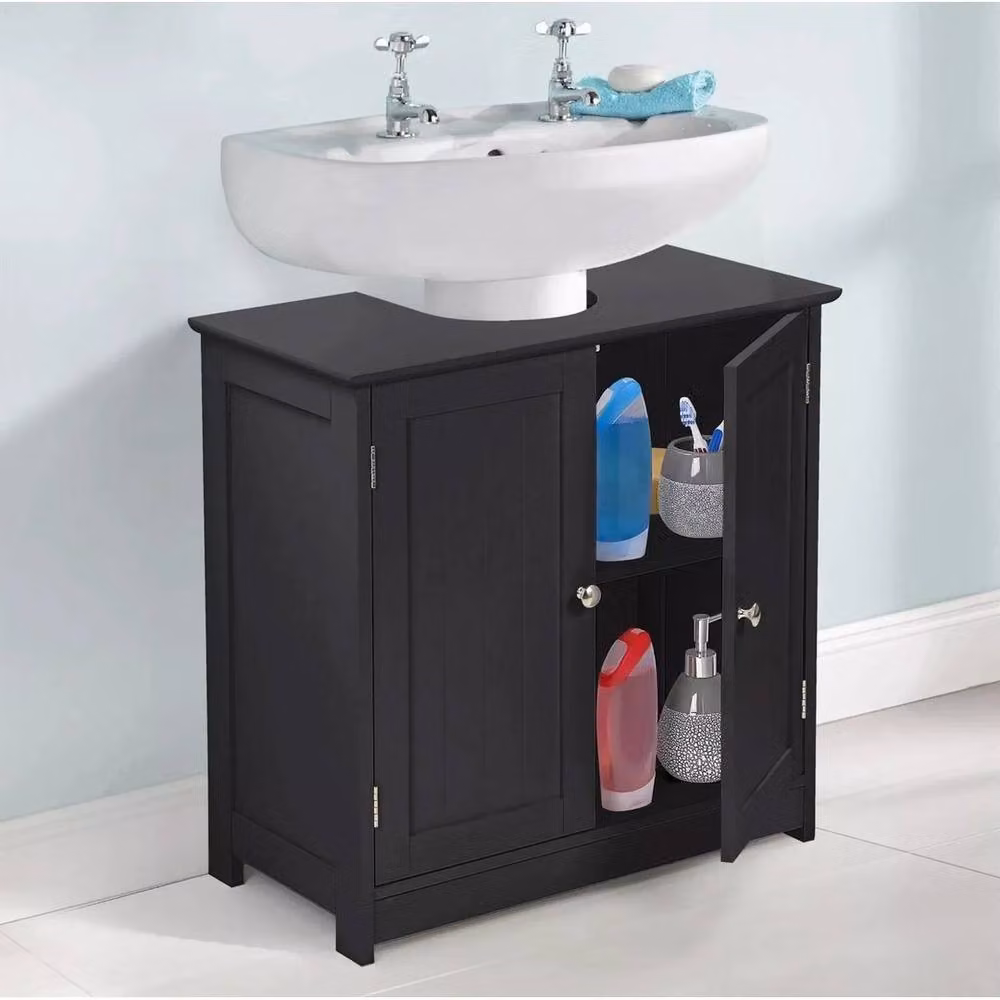 KORVIXA Black Matt Freestanding Under Sink Basin Cabinet with Internal Shelves, W: 70 cm, H: 65 cm – 3