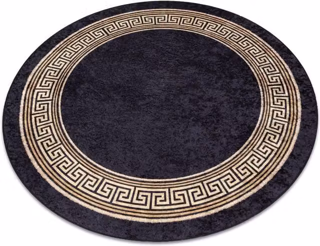 RugsX Miro Round Black Polyester Rug, Diameter: 200 cm