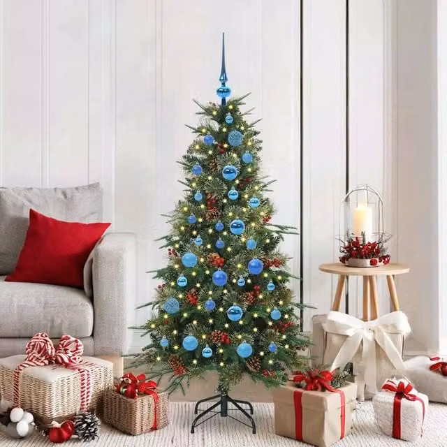 Berkfield Home Artificial Hinged Christmas Tree in Green, Height: 150 cm