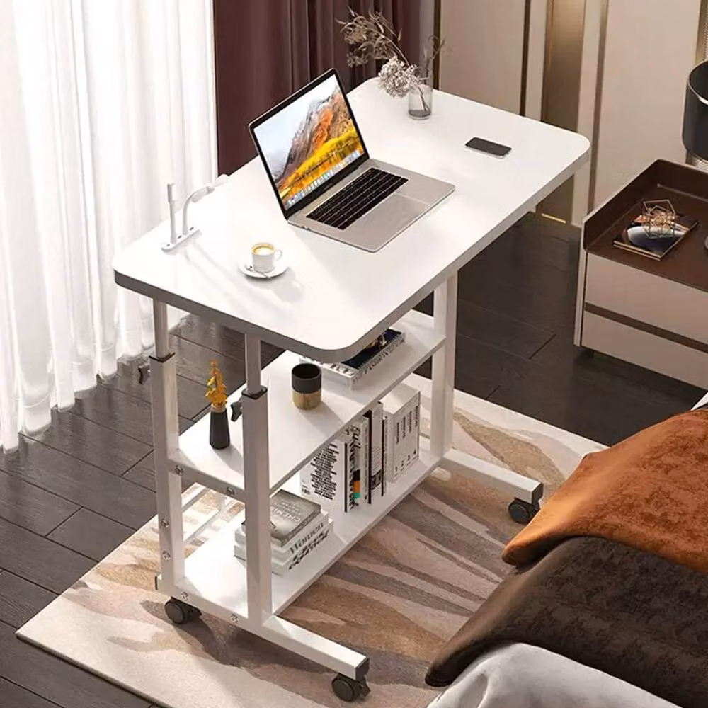 FLAVORA White Adjustable Mobile Laptop Desk with Manual Crank and MDF Laminate Surface, W/D: 60 x 60 cm – 3
