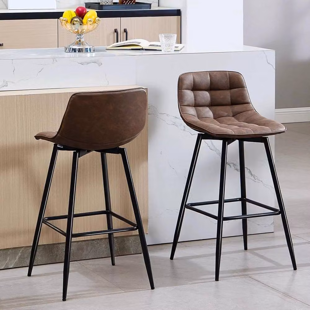 SPETLEK Modern Swivel Bar Stools Set of 2 in Brown Faux Leather – 4