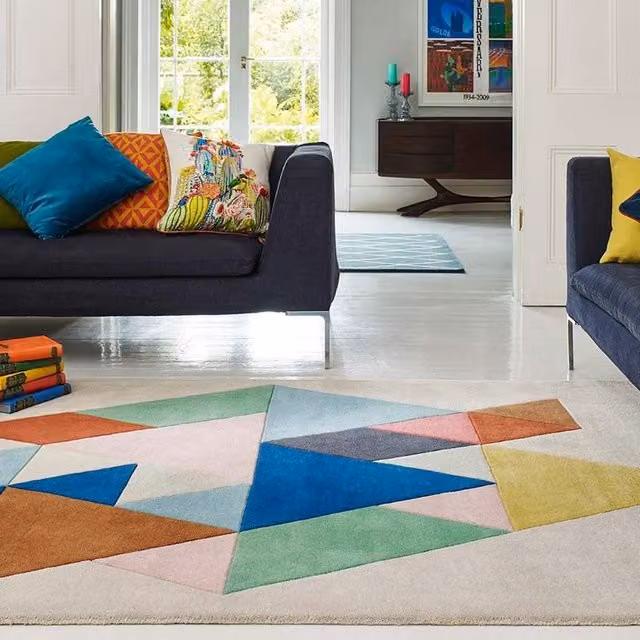 The Rug Shop UK Multi Geometric Checked Wool Rug, Multicolour, W: 200 cm, D: 290 cm