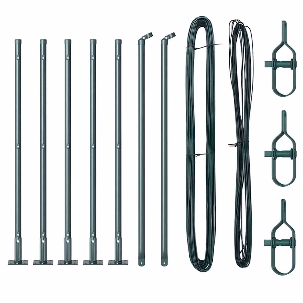 vidaXL Set of 7 Green Round Concrete and Metal Fence Posts, W/D/H: 3.2 x 3.2 x 50 cm – 3