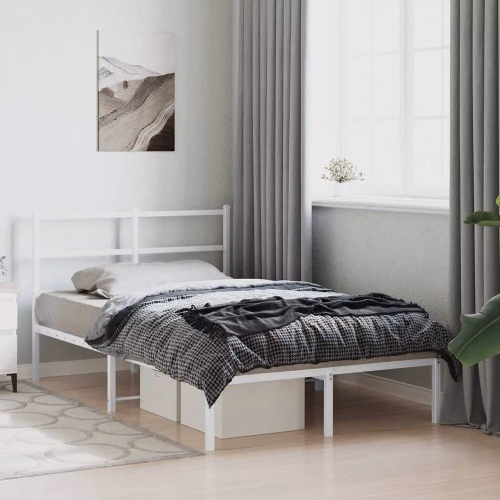 Berkfield Home Metal Bed Frame with Headboard, White, W/D/H: 120 x 200 cm – 2
