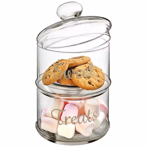 Premier Housewares Stackable Glass Storage Jars, Transparent, 2-Piece Set