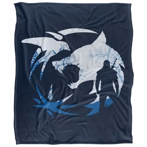 The Witcher Logo Silhouette Super Soft Fleece Throw Blanket, White, W/D/H: 152 x 127 cm