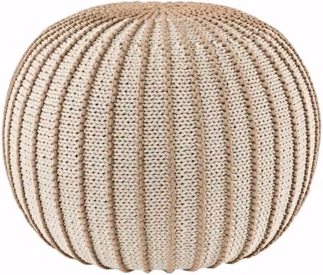Zuri House Ziggy Knitted Pouffe in Beige Cotton Cord