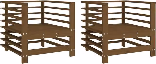 Berkfield Home Set of 2 Rustic Garden Chairs in Honey Brown Solid Pine Wood – 1