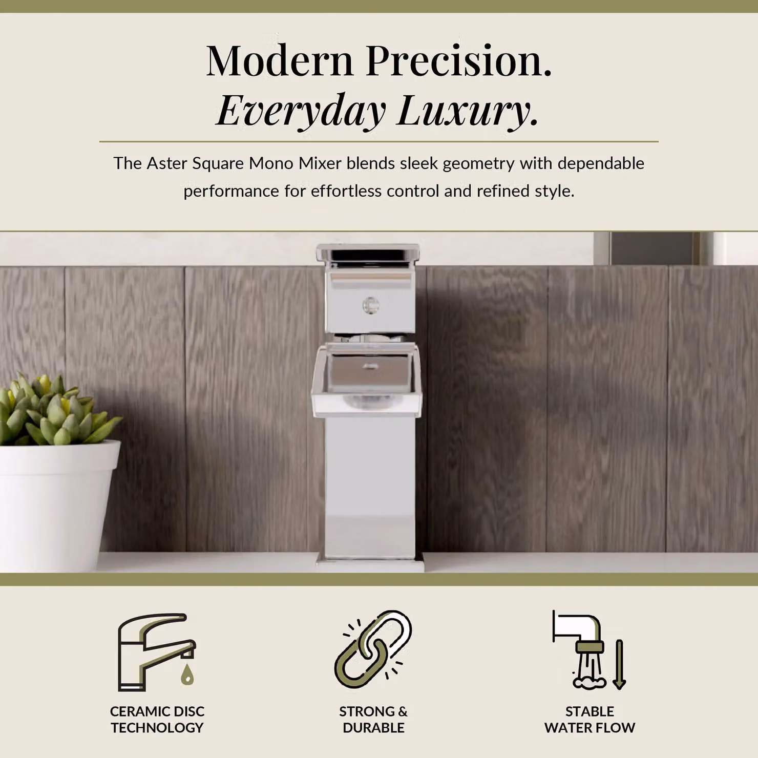 Balterley Contemporary Square Single Lever Mono Basin Mixer Tap with Push Button Waste, Chrome/Silver, H x W x D: 18.0 x 5.5 x 13.4 cm – 2