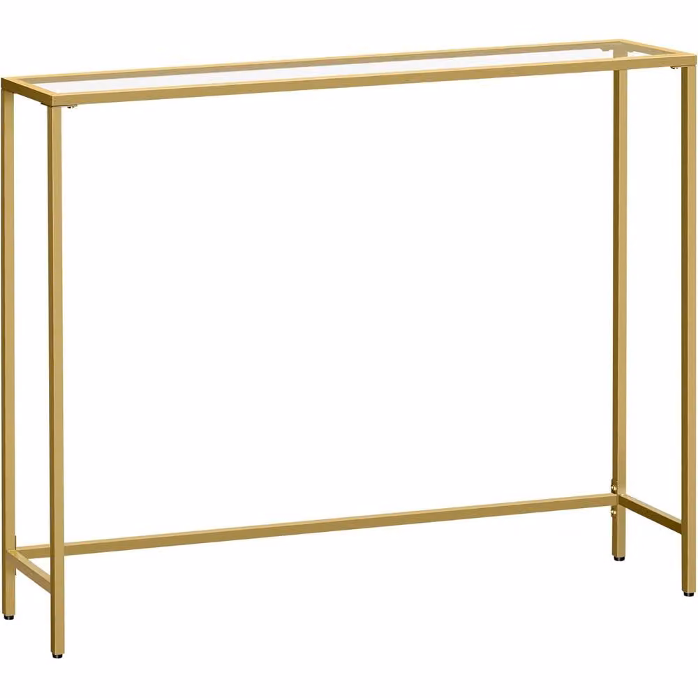 The Bazaarist Modern Rectangular Glass Console Table with Steel Frame, Gold and Transparent – 2