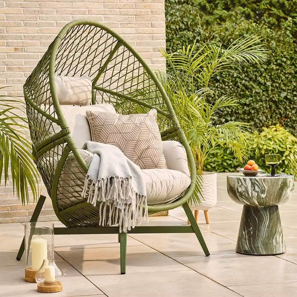 Leisure Grow Lauren Green Cocoon Egg Lounge Chair with UV-Resistant Cushions