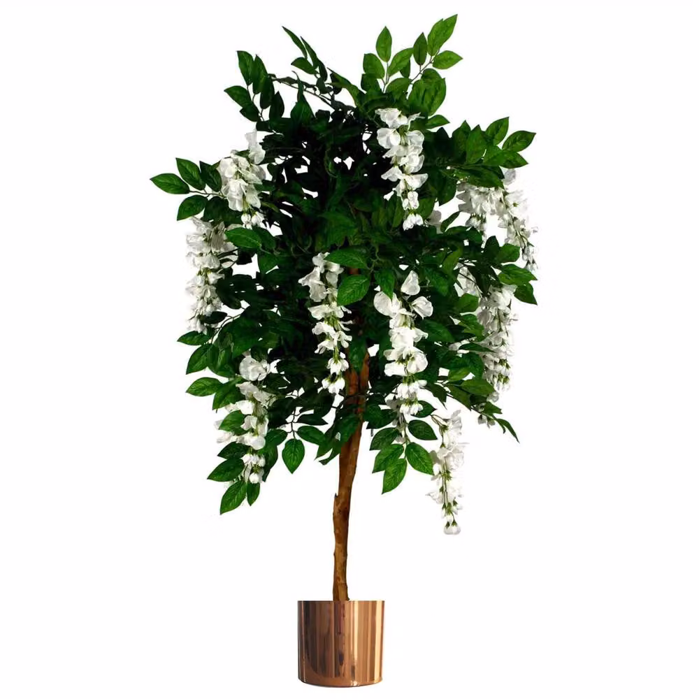 Leaf 130cm Artificial Wisteria Tree with White Flowers and Copper Planter in Green – 3