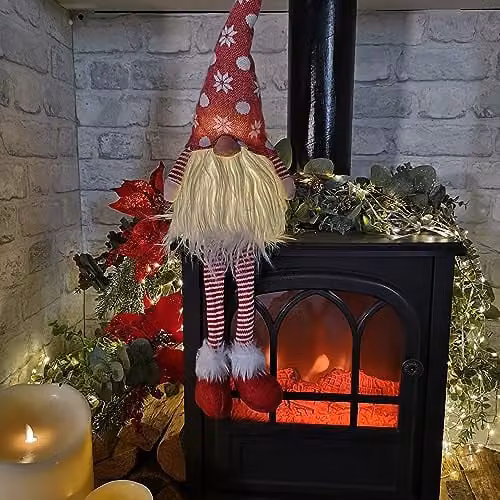 Samuel Alexander Red and White Battery Lit Christmas Gonk Decoration with Dangly Legs, Height: 69 cm