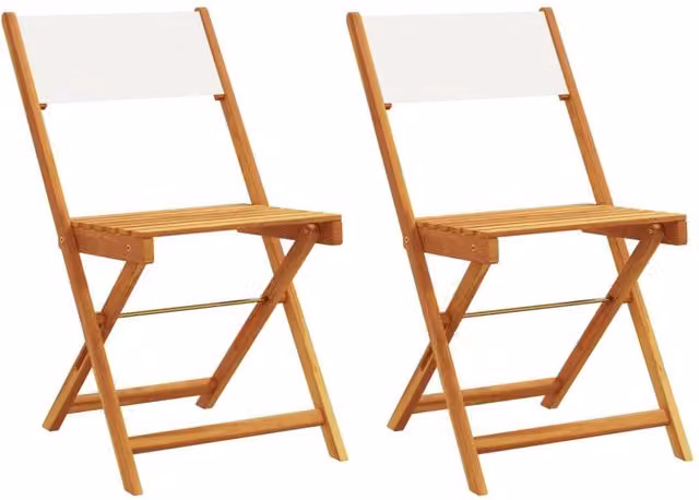Berkfield Home Bistro Chairs Set of 2 in Cream White Acacia Wood and Fabric