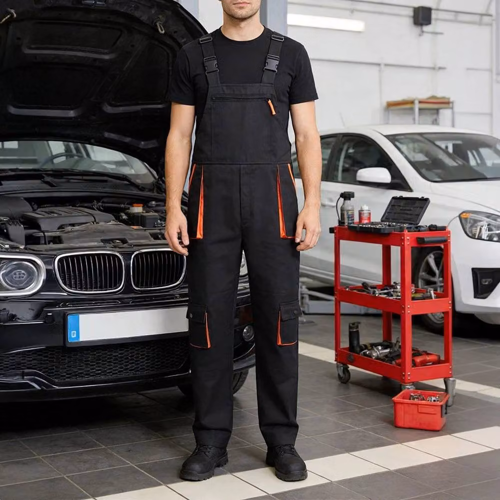 FLAVORA Unisex Garage Contrast Painters Workwear Bib and Brace in Black, Size 2XL – 5
