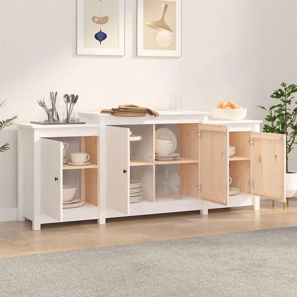 Berkfield Home White Rustic Solid Wood Pine Sideboard W/D/H: 164 x 37 x 68 cm – 2