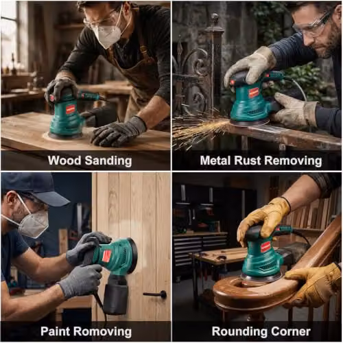 HYCHIKA Orbital Sander, 300W 13000RPM Random Orbital Sander with 6 Variable Speeds, 125mm Sanding Disc, Green – 6