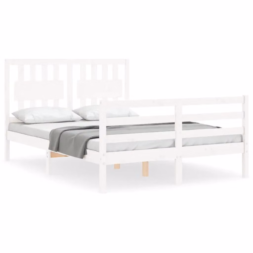 Berkfield Home White Solid Pine Bed Frame with Headboard W/D/H: 140 x 190 cm – 2