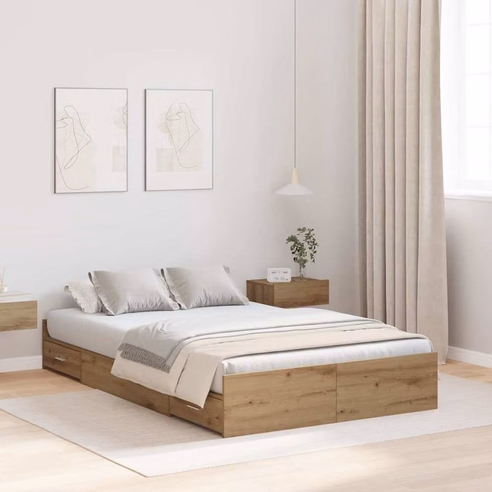 Berkfield Home Artisan Oak Storage Bed Frame with Drawers, Brown, W/D/H: 120 x 200 cm – 1