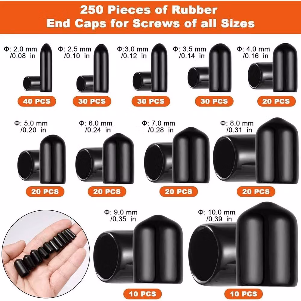 SPETLEK 250 Pieces of Black Round Rubber End Caps in 11 Sizes – 3