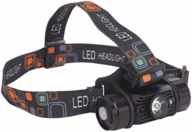 Loops Rechargeable LED Head Torch with Auto Sensor and Three Light Settings in Black and Multicolour