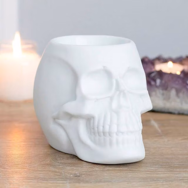Something Different White Ceramic Skull Oil Burner