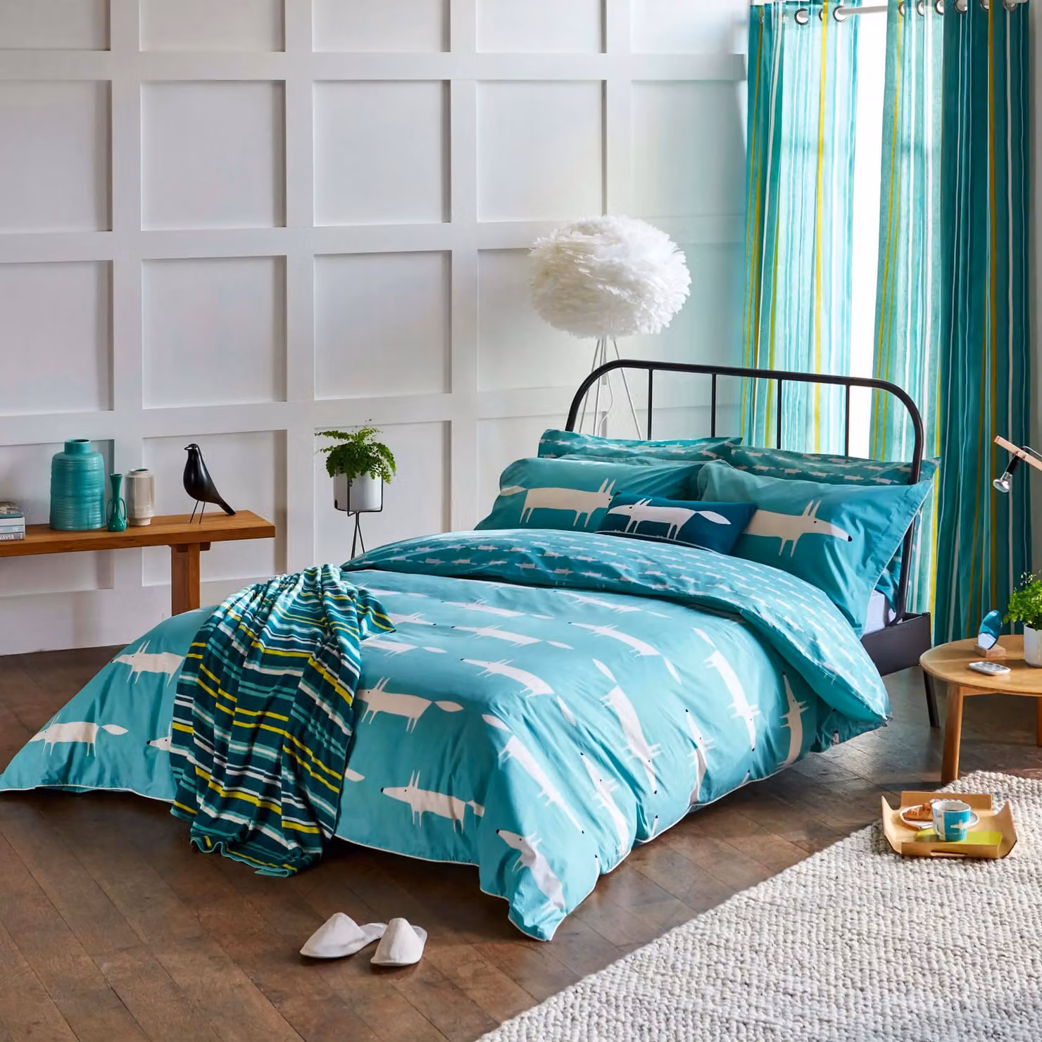 Scion Mr Fox Cotton Double Duvet Cover and Pillowcase Set in Petrol – 2