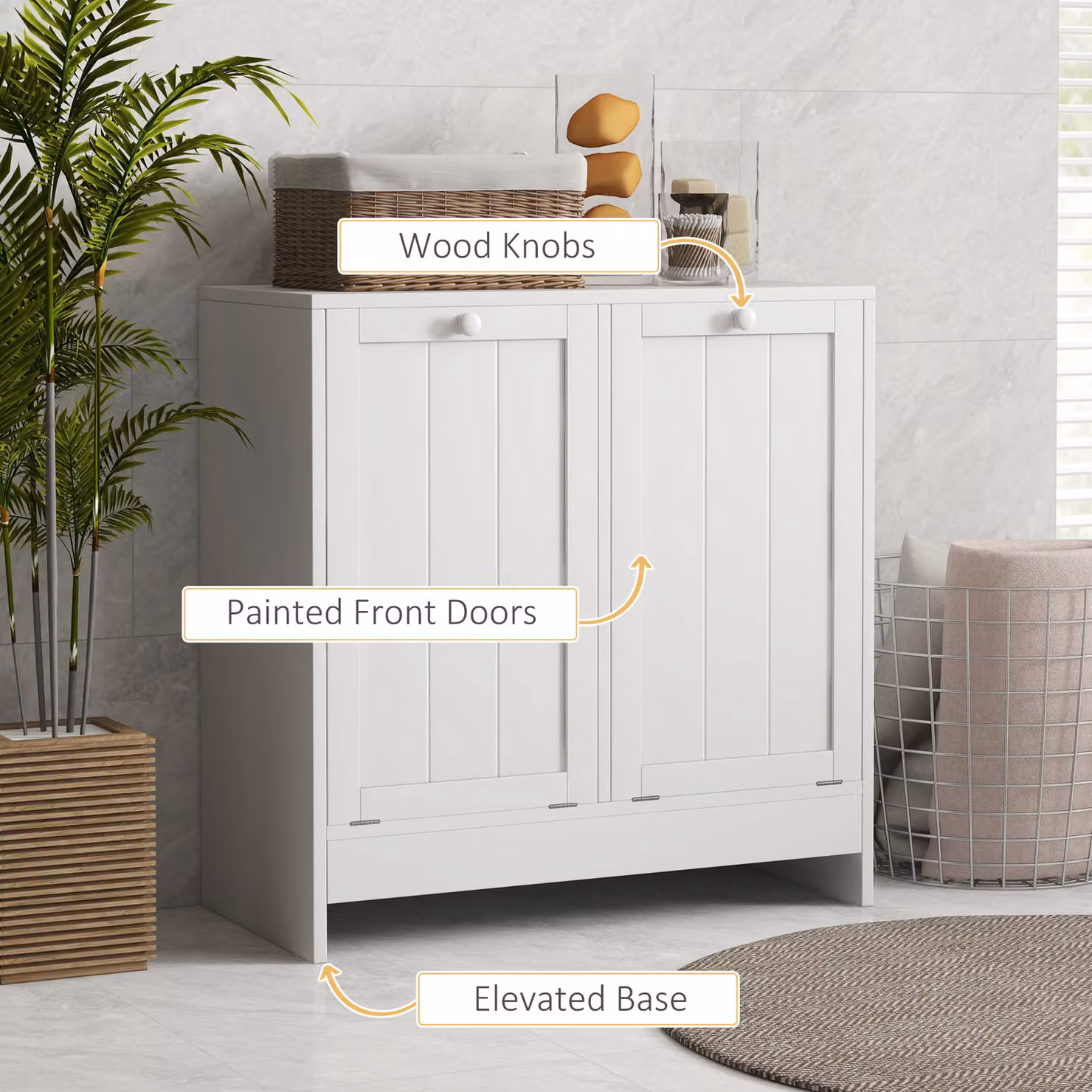 kleankin Modern White Tilt-Out Laundry Cabinet with 2 Compartments for your Bathroom – 3