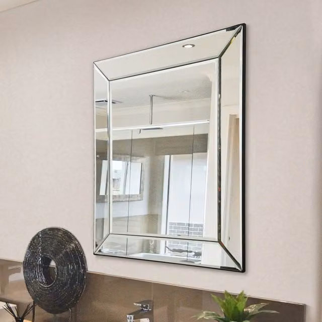 MirrorOutlet Horsley Modern Rectangular All Glass Wall Mirror in Silver, W: 58.0 cm, H: 69.0 cm